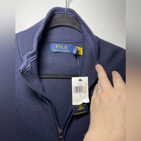 NWT- Polo Ralph Lauren Men’s navy Full zip Cotton sweater Vest in size L - Picture 5 of 8